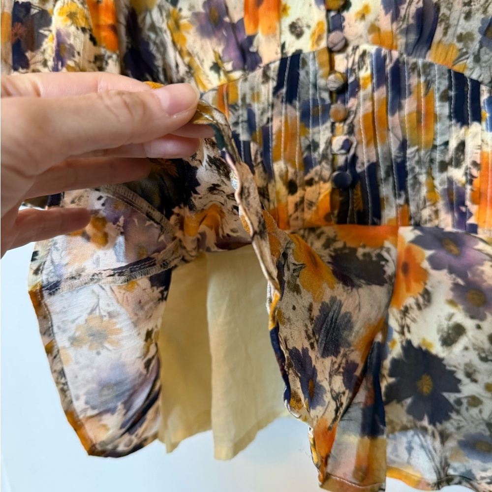 Anthropologie Floral Peplum Blouse in Mustard, Purple, Cream - Picture 7 of 8